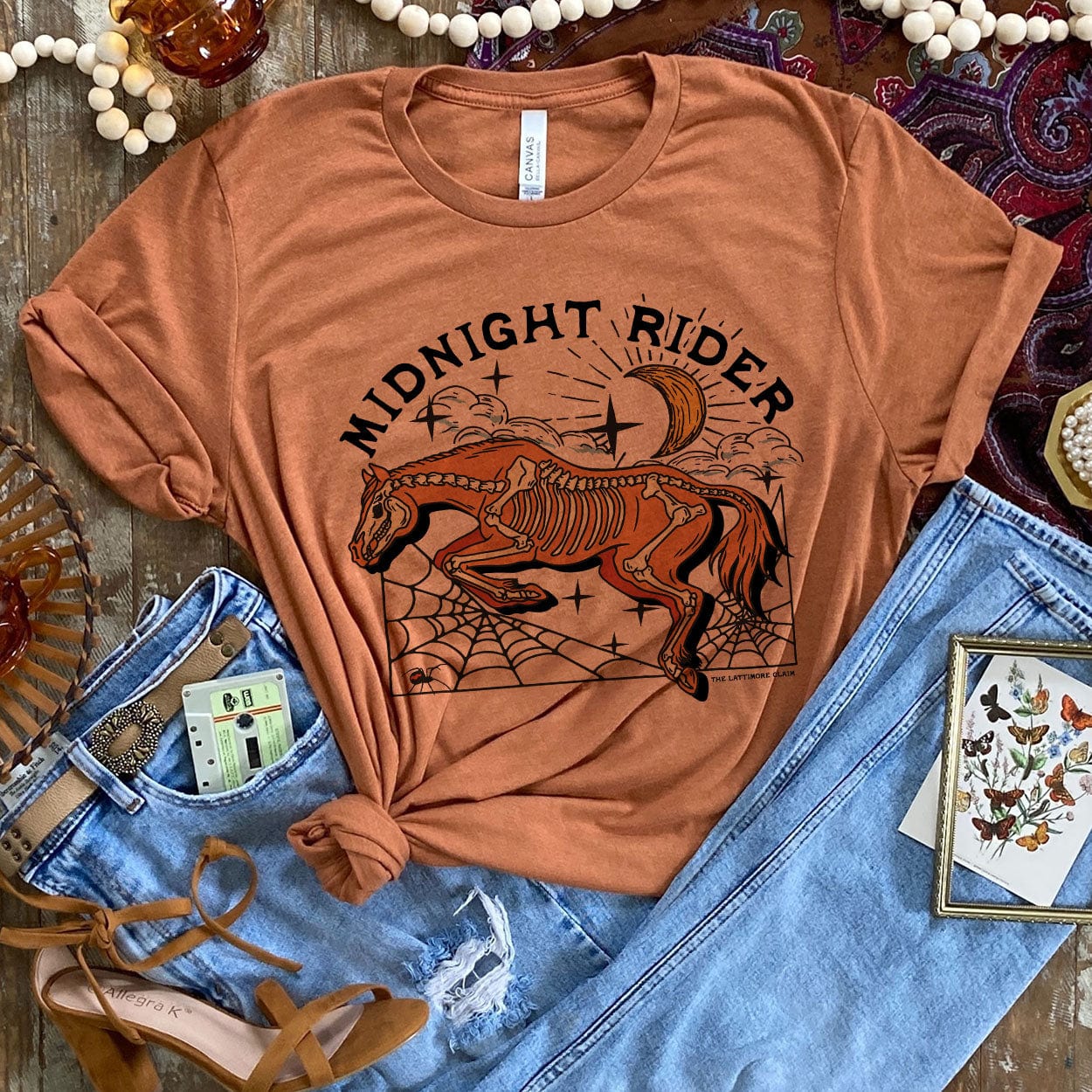 Midnight Rider Horse Skeleton Under The Moon Graphic Tee (made 2 order) LC