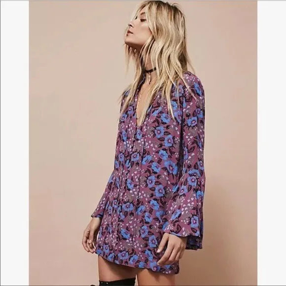 Free People Magic Mystery Tunic Dress &/or Top - Purple/Electric Blue Mix - Size Large