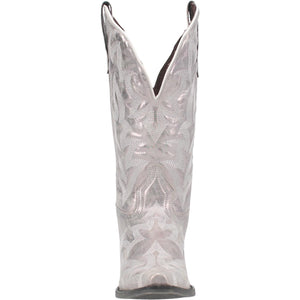 Dream Girl Silver Metallic Embroidered Wider Calf Leather Boots (DS)