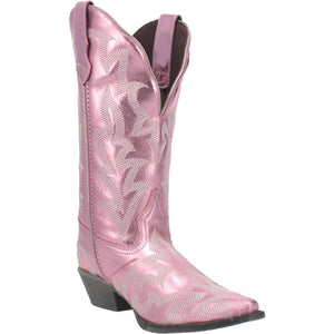 Dream Girl Pink Metallic Embroidered Wider Calf Leather Boots (DS)