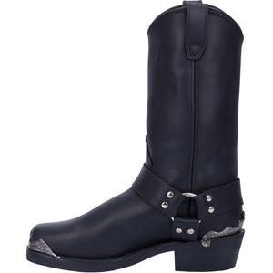 Chopper Black Leather Buckle Silver Detailing Boots (DS)