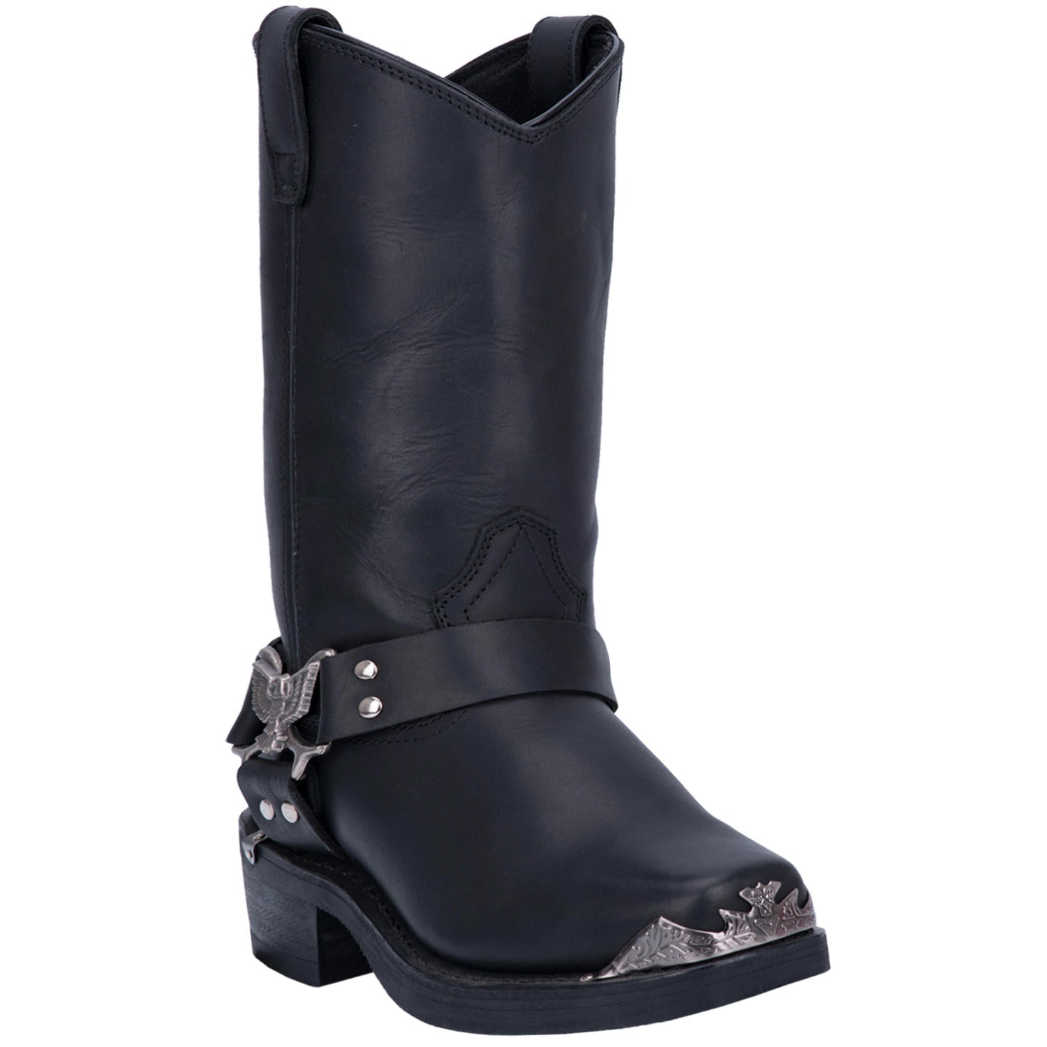 Chopper Black Leather Buckle Silver Detailing Boots (DS)