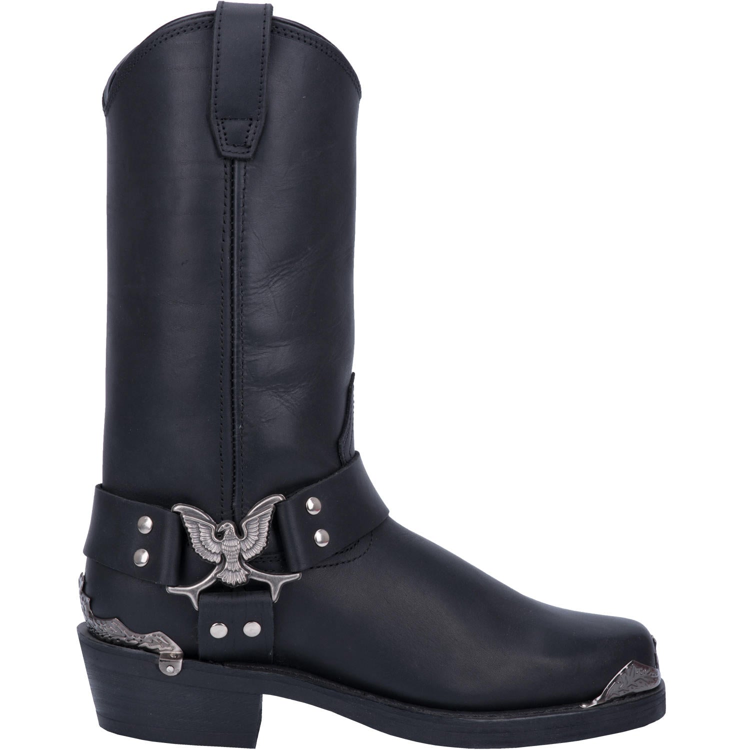Chopper Black Leather Buckle Silver Detailing Boots (DS)