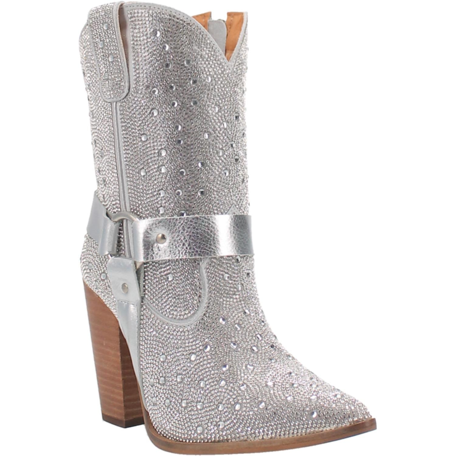 Crown Jewel Silver Rhinestone Leather Harness Booties (DS)