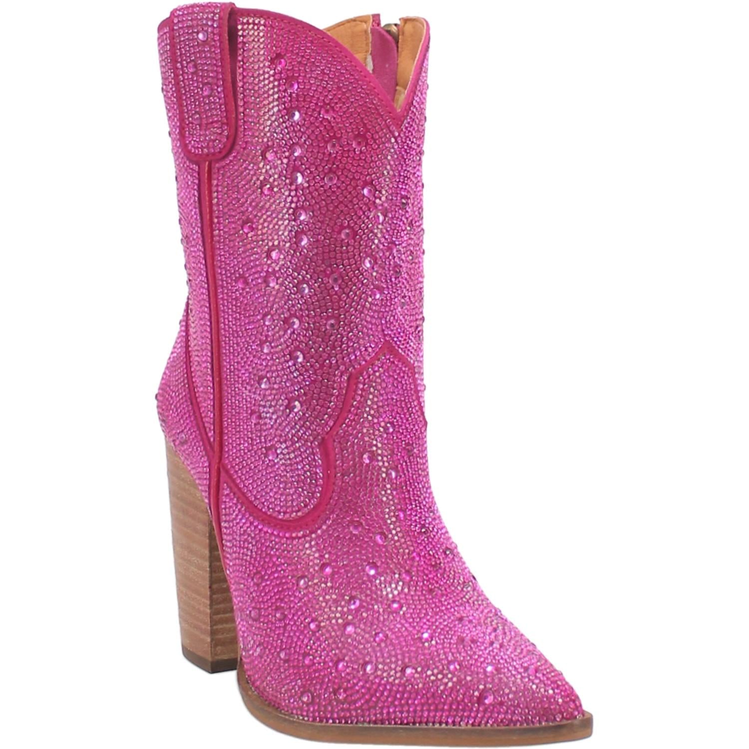 Neon Moon Bling Fuchsia Leather Booties (DS)