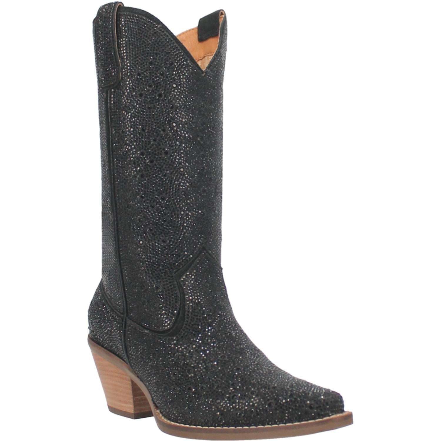 Silver Dollar Bling Black Leather Boots (DS)