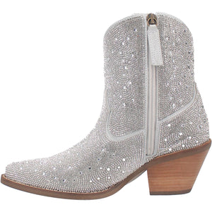 Rhinestone Cowgirl Bling Silver Leather Booties (DS)