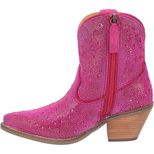 Rhinestone Cowgirl Bling Fuchsia Leather Booties (DS)