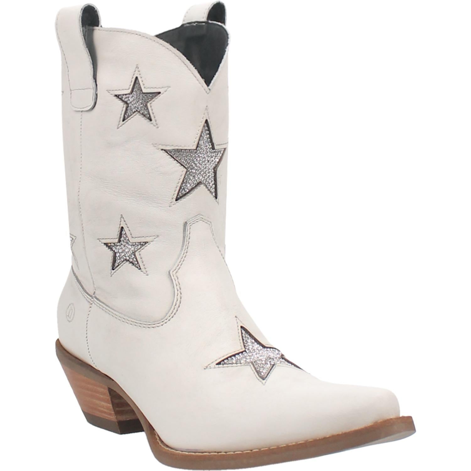 Star Struck Star Bling White Leather Booties (DS)