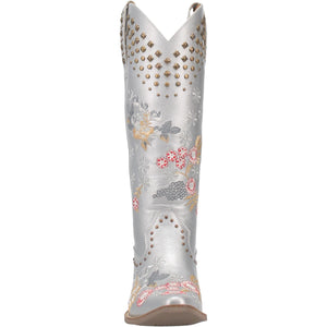 Poppy Silver Embroidered Flower Leather Boots (DS)