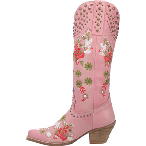 Poppy Pink Embroidered Flower Leather Boots (DS)