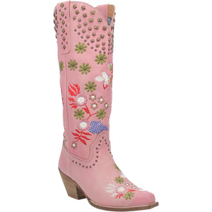 Poppy Pink Embroidered Flower Leather Boots (DS)