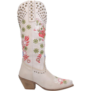 Poppy White Embroidered Flower Leather Boots (DS)