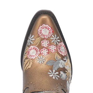 Poppy Bronze Embroidered Flower Leather Boots (DS)