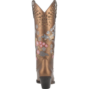 Poppy Bronze Embroidered Flower Leather Boots (DS)