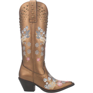 Poppy Bronze Embroidered Flower Leather Boots (DS)