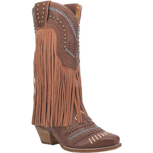 Gypsy Brown Leather Fringe Boots W/ Detailing (DS)