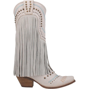 Gypsy White Leather Fringe Boots W/ Detailing (DS)