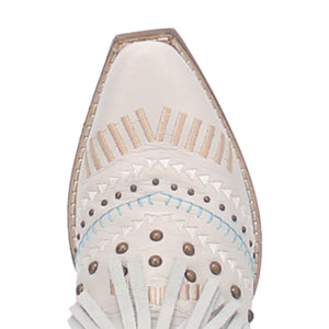 Gypsy White Leather Fringe Boots W/ Detailing (DS)