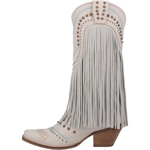Gypsy White Leather Fringe Boots W/ Detailing (DS)
