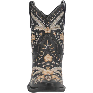 Primrose Black Leather Boots w/ Stitched Floral Designs (DS)