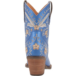 Primrose Blue Metallic Leather Boots w/ Stitched Floral Designs ~ Size 10 ~ SAMPLE SALE