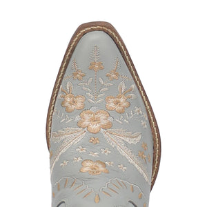 Primrose Blue Leather Boots w/ Stitched Floral Designs (DS) ~ BACKORDER 09/30