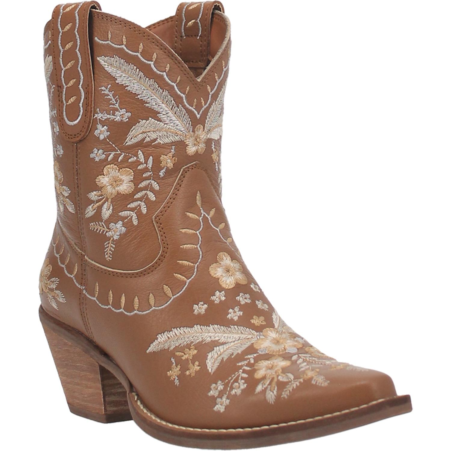 Primrose Brown Leather Boots w/ Stitched Floral Designs (DS) ~ PREORDER 9/5