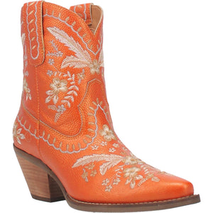 Primrose Orange Metallic Leather Boots w/ Stitched Floral Designs ~ Size 10 ~ SAMPLE SALE