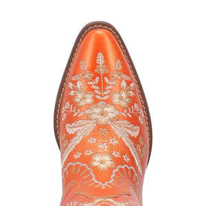 Primrose Orange Metallic Leather Boots w/ Stitched Floral Designs ~ Size 10 ~ SAMPLE SALE