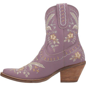 Primrose Lavender Leather Boots w/ Stitched Floral Designs (DS)