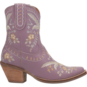 Primrose Lavender Leather Boots w/ Stitched Floral Designs (DS)