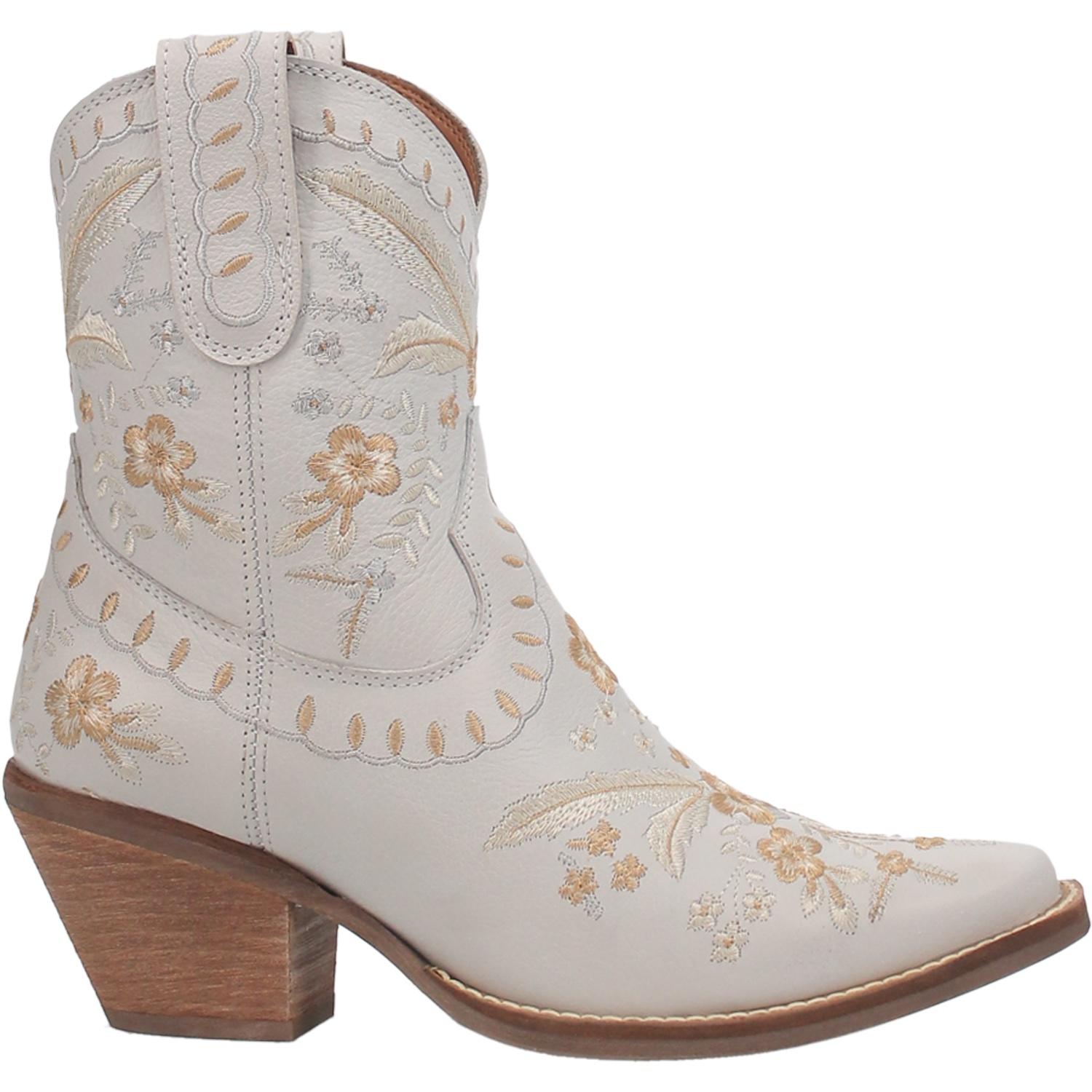 Primrose White Leather Boots w/ Stitched Floral Designs (DS)