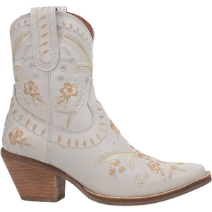 Primrose White Leather Boots w/ Stitched Floral Designs (DS) ~ BACKORDER 12/30/23