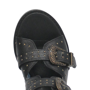 Ziggy Black Studded Buckle Strap Leather Sandal Bootie (DS)
