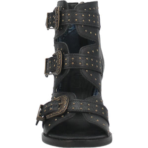 Ziggy Black Studded Buckle Strap Leather Sandal Bootie (DS)