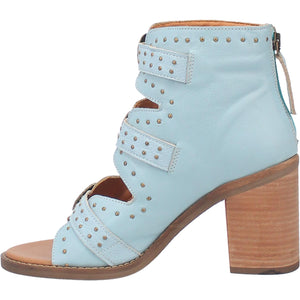 Ziggy Blue Studded Buckle Strap Leather Sandal Bootie (DS)