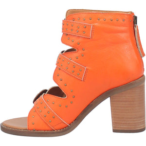 Ziggy Orange Studded Buckle Strap Leather Sandal Bootie (DS)
