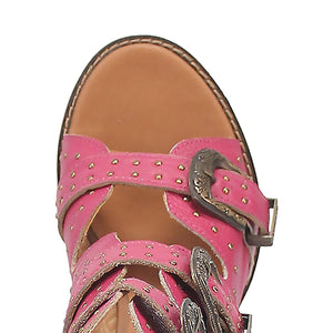 Ziggy Fuchsia Studded Buckle Strap Leather Sandal Bootie (DS)