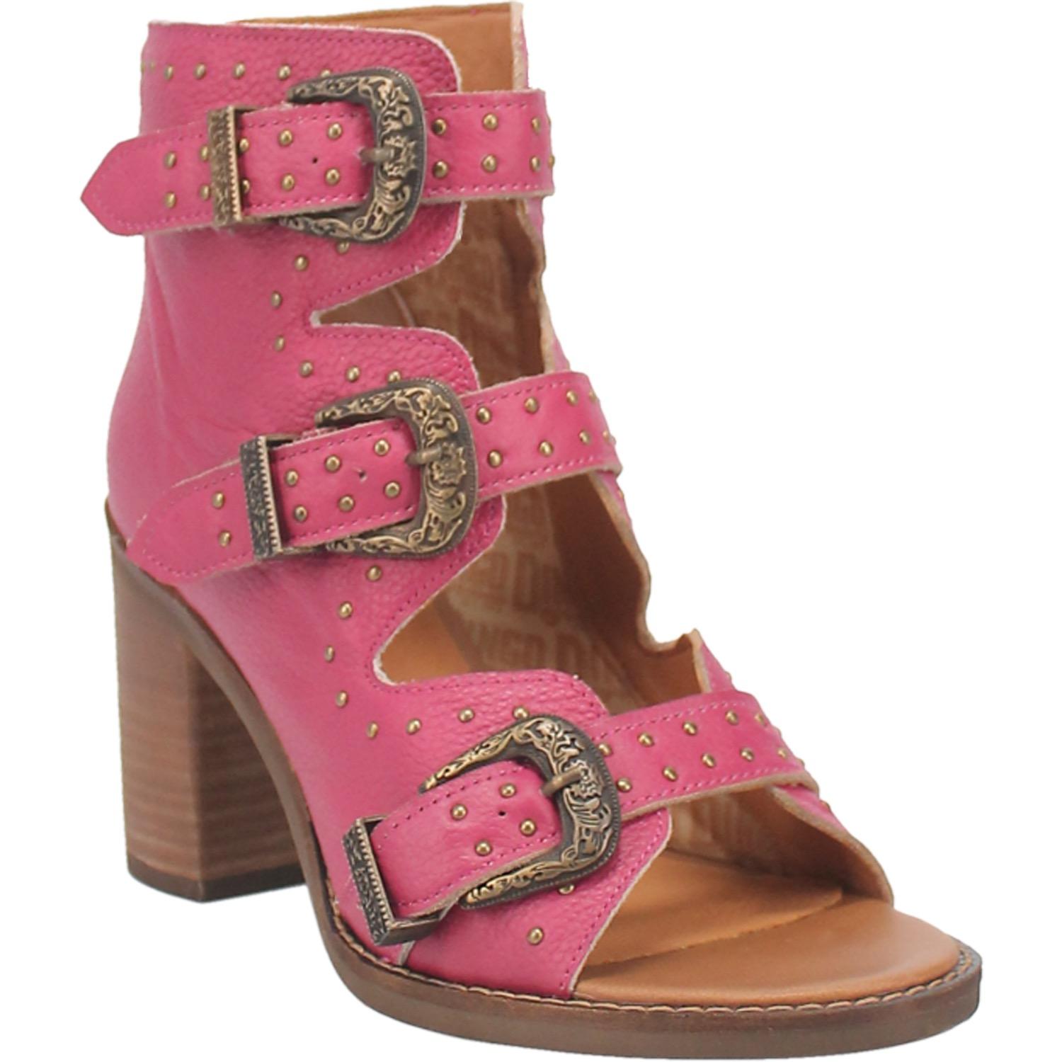 Ziggy Fuchsia Studded Buckle Strap Leather Sandal Bootie (DS)