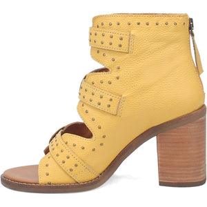 Ziggy Yellow Studded Buckle Strap Leather Sandal Bootie (DS)