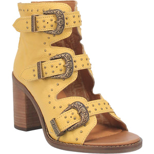 Ziggy Yellow Studded Buckle Strap Leather Sandal Bootie (DS)