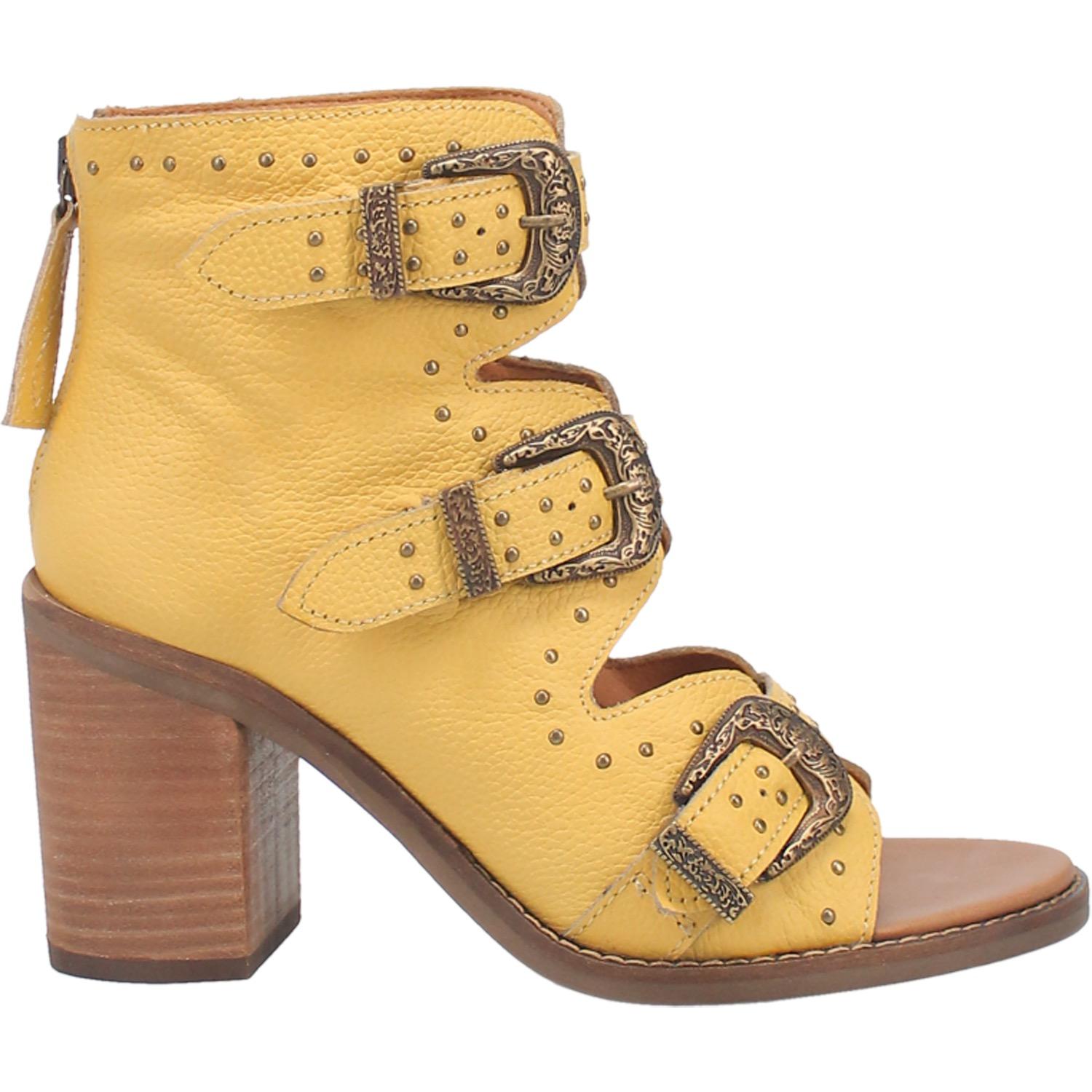 Ziggy Yellow Studded Buckle Strap Leather Sandal Bootie (DS)