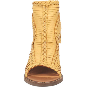 Jeezy Yellow Braided Leather Open Toe Heels (DS)