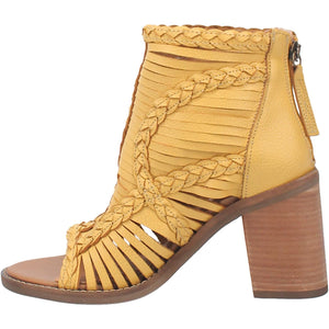 Jeezy Yellow Braided Leather Open Toe Heels (DS)