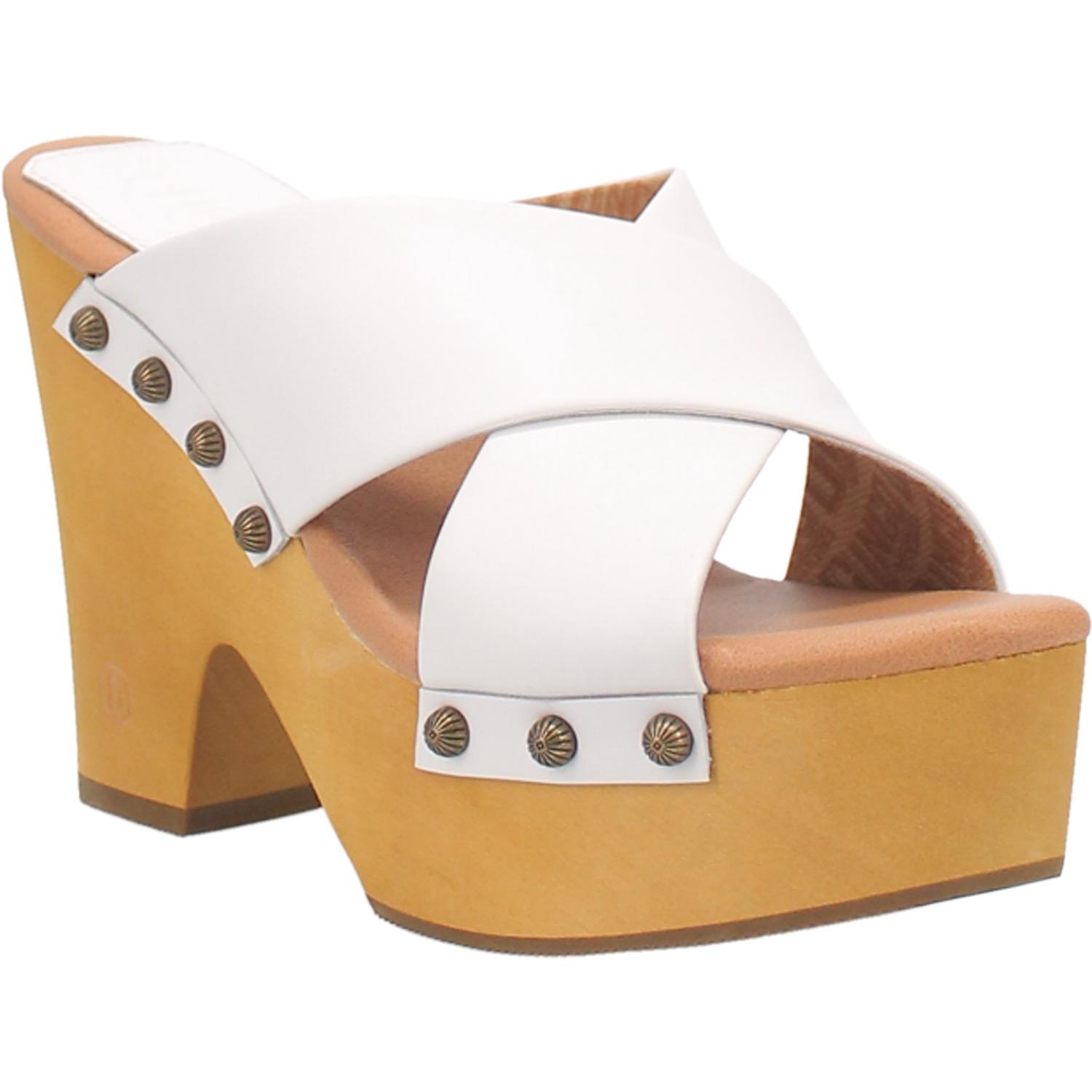 Driftwood Cris-Cross Leather Studded Platform Clogs ~ WHITE (DS) DP
