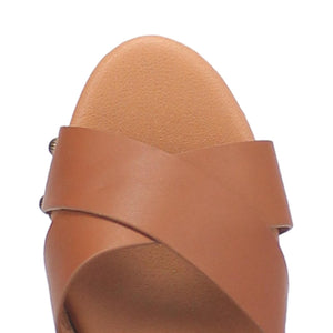 Woodstock Cris-Cross Leather Studded Platform Sandals ~ Tan (DS) DP