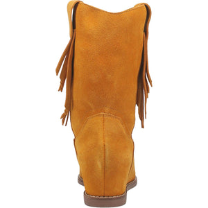 Kelsey Mustard Suede Hidden Wedge Fringe Boots (DS)