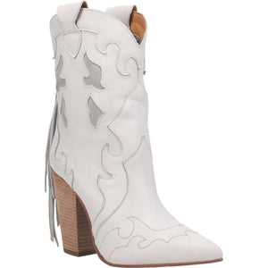 Lady's Night White Leather Heel Booties (DS)