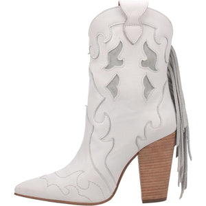 Lady's Night White Leather Heel Booties (DS)